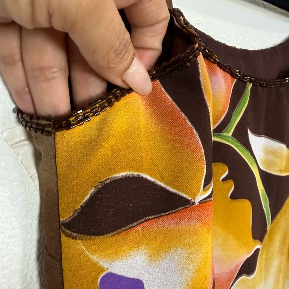 Vintage Midnight Velvet Beaded Floral Satin Camisole Top Brown Y2K Fairycore S - Picture 9 of 10